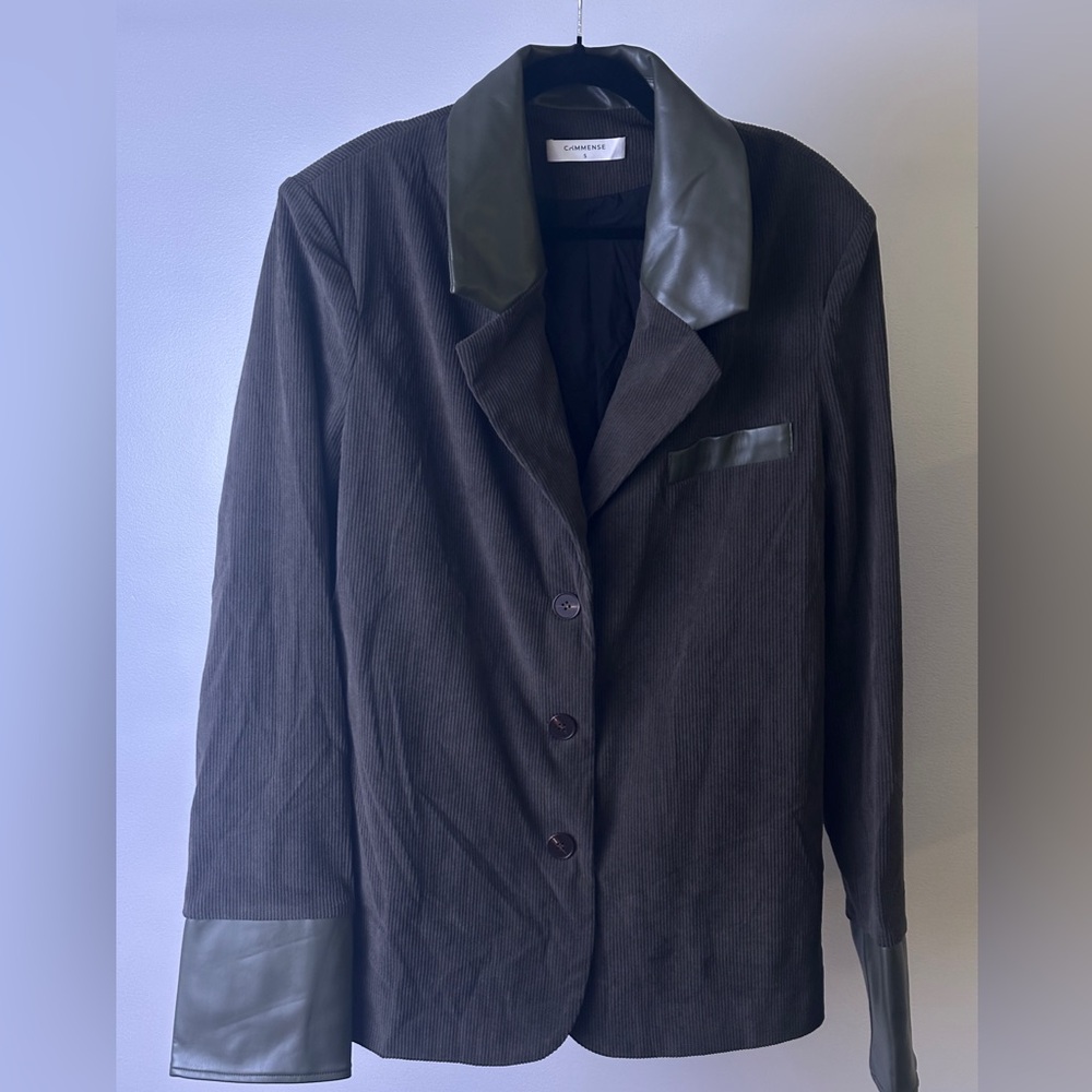 Olive Green Blazer with Olive faux leather Details